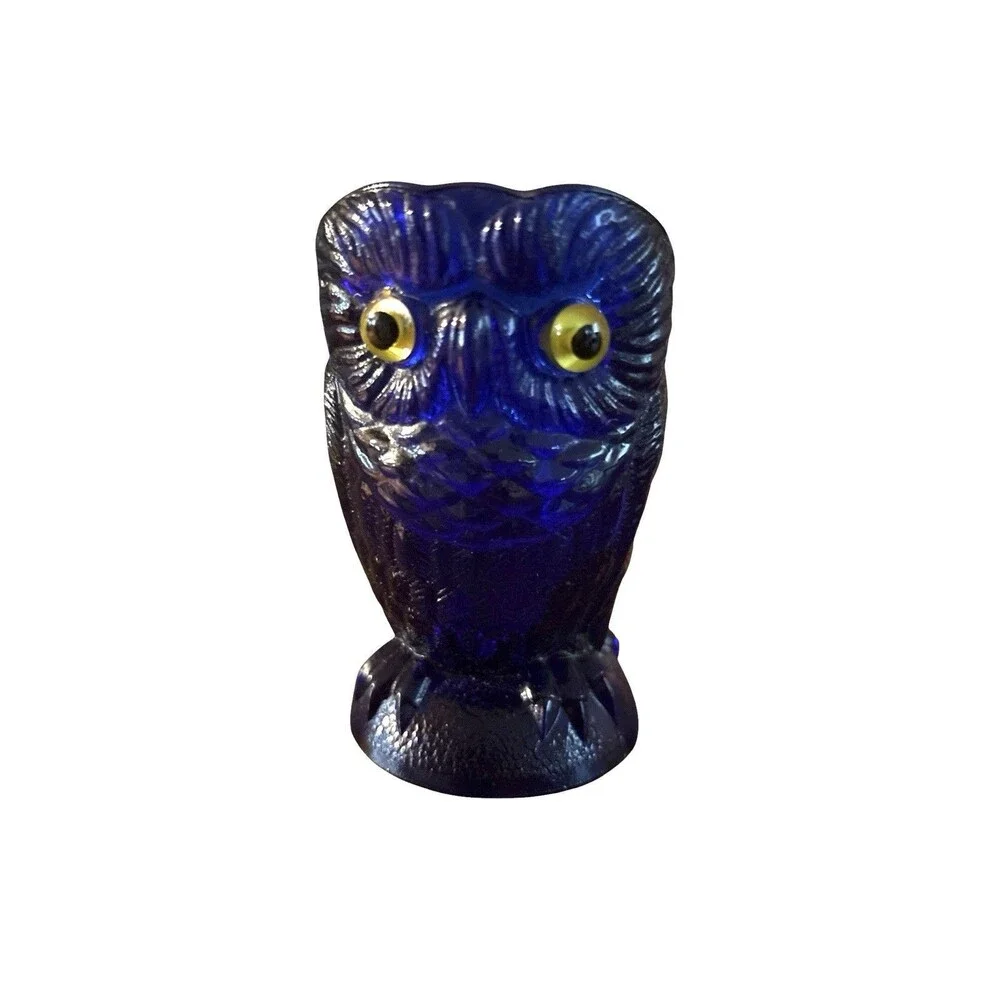 Imperial Glass Cobalt Blue Owl Creamer Applied Eyes 3.5” Mid Century